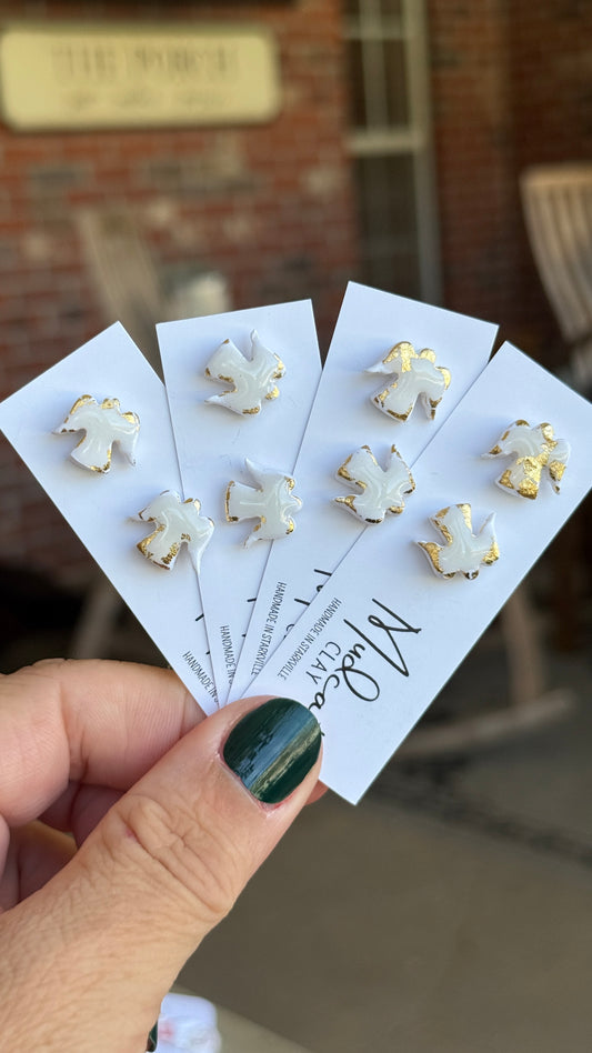 Angel Stud Earrings in Gold Leaf & Silver Leaf