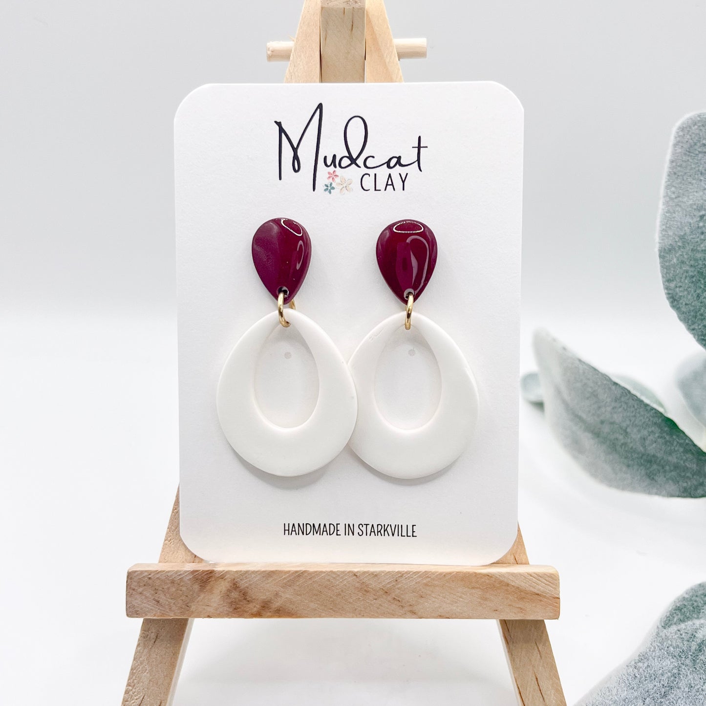 Reflection Teardrops | Matte White & Glossy Maroon