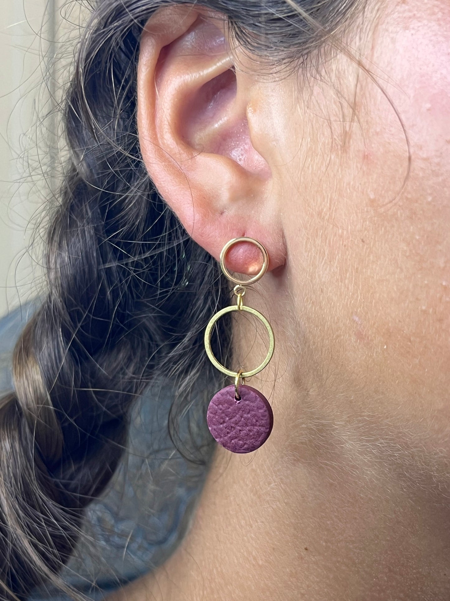 Gold Circular Drops with Leather Details