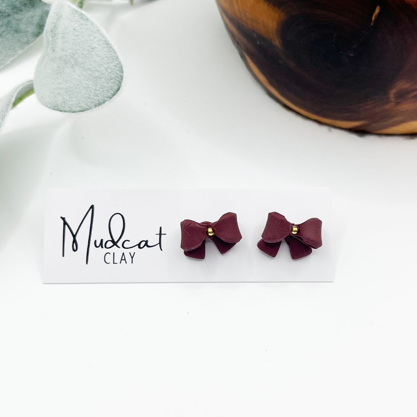 3D Bows w/ Gold Bead Center | Maroon (Studs)