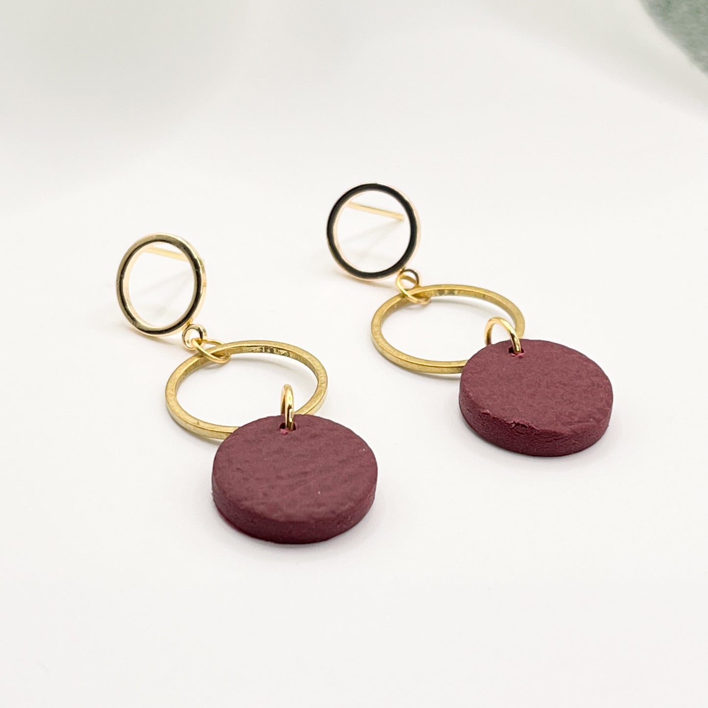 Gold Circular Drops with Leather Details