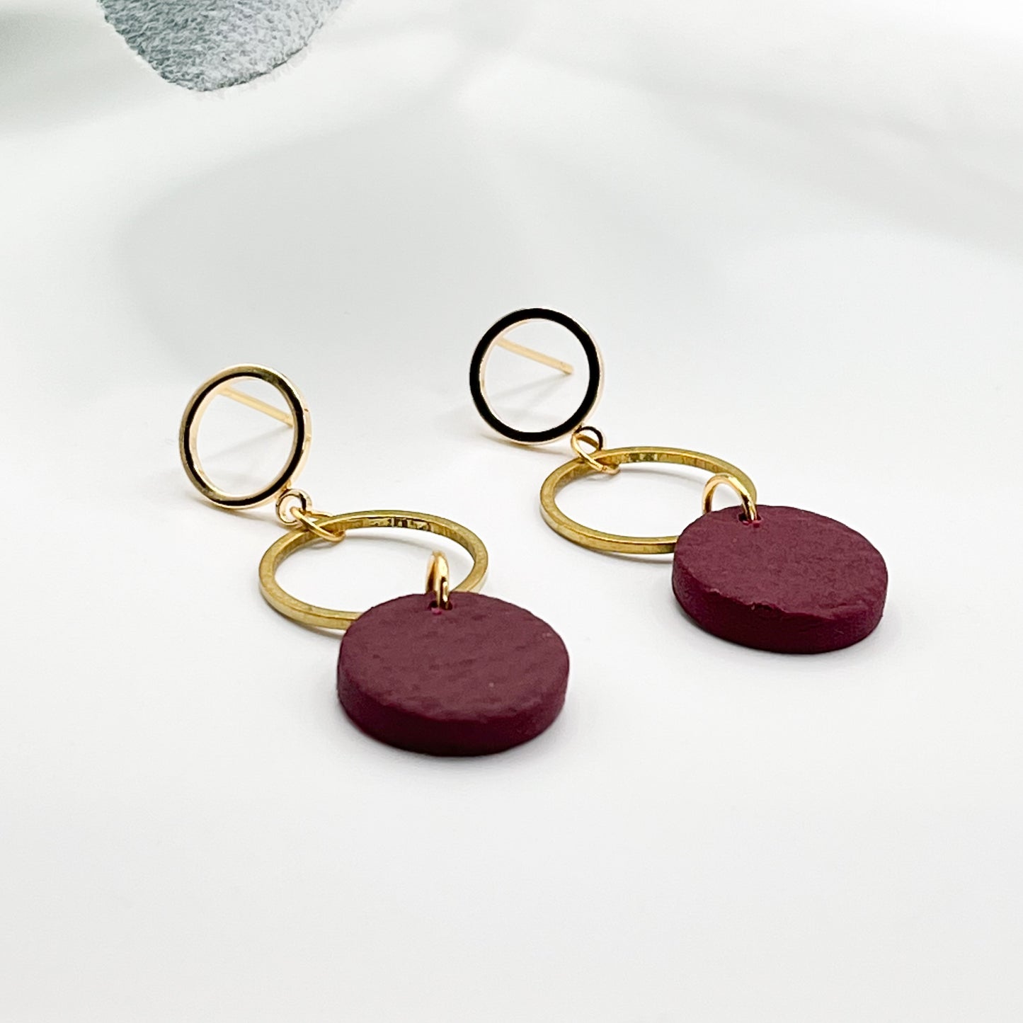 Gold Circular Drops with Leather Details