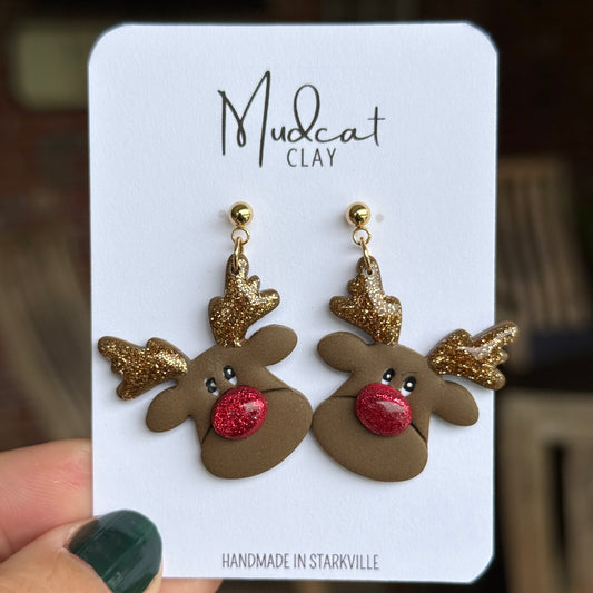 Big Face Reindeer Earrings on Ball Post