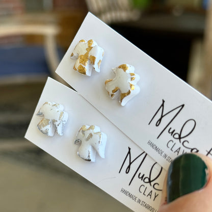 Angel Stud Earrings in Gold Leaf & Silver Leaf