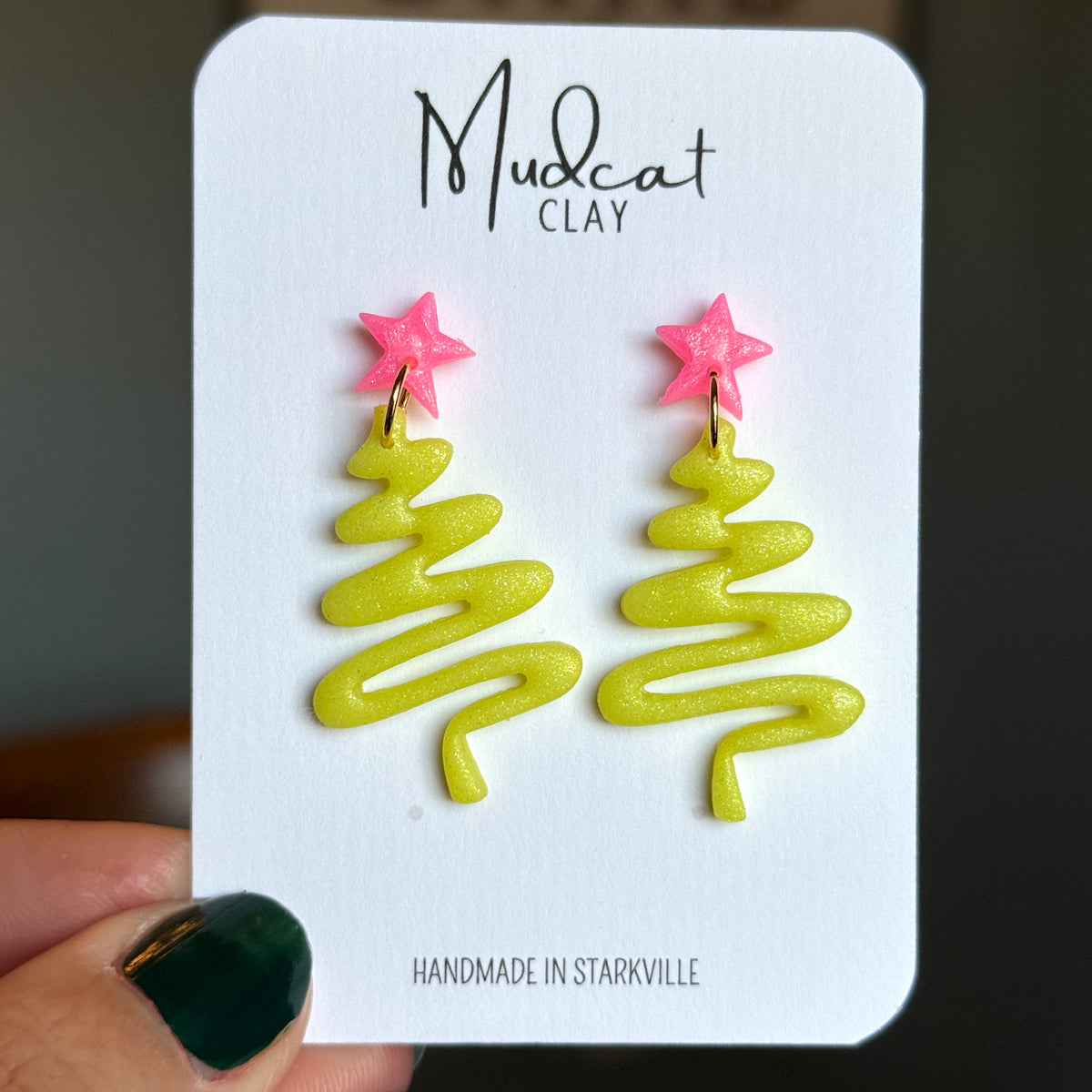 Swirling Ribbon Christmas Tree Earrings