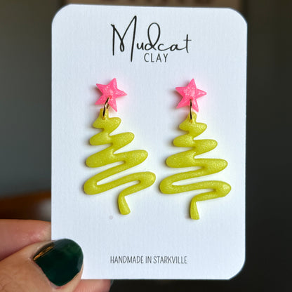 Swirling Ribbon Christmas Tree Earrings
