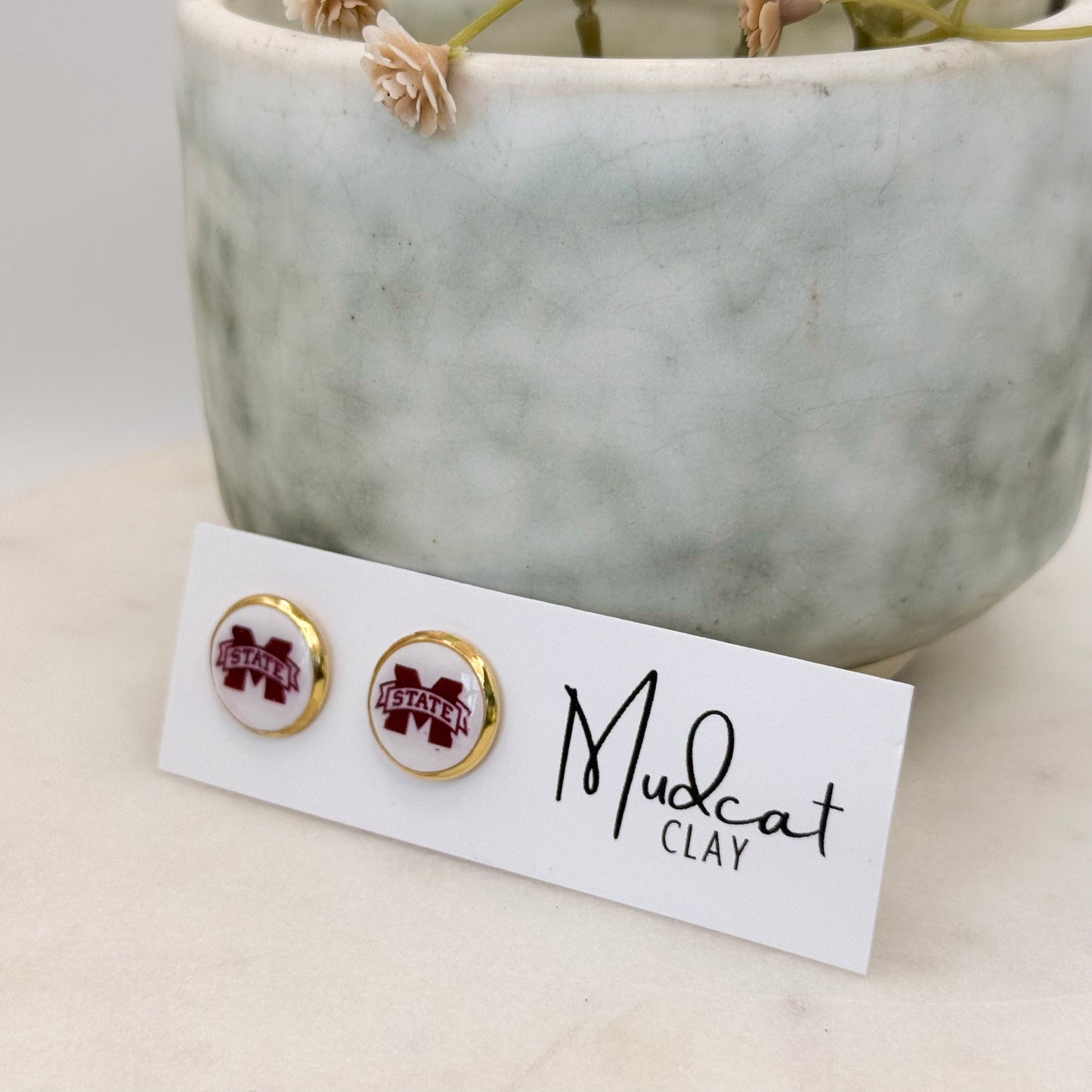 Mississippi State | Bezeled Stud Earrings w/ MSU Logo