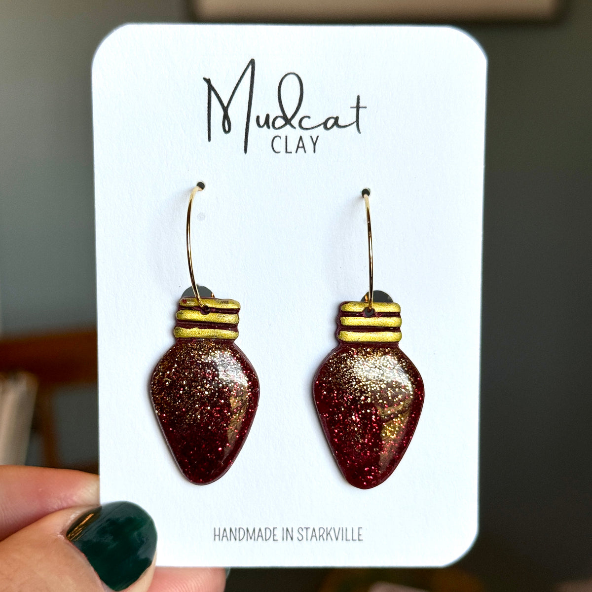 Large Maroon Christmas Tree Bulb Earrings