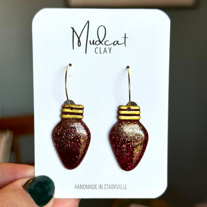 Large Maroon Christmas Tree Bulb Earrings