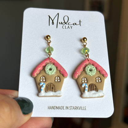 Frosted Gingerbread House Earrings
