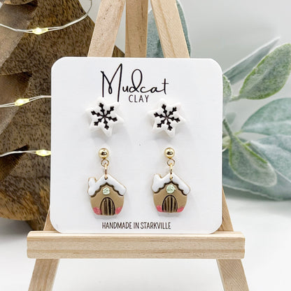 Gingerbread House Drops & Snowflake Studs Combo