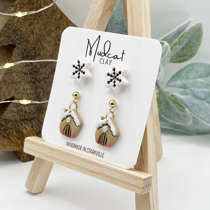 Gingerbread House Drops & Snowflake Studs Combo