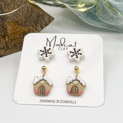 Gingerbread House Drops & Snowflake Studs Combo