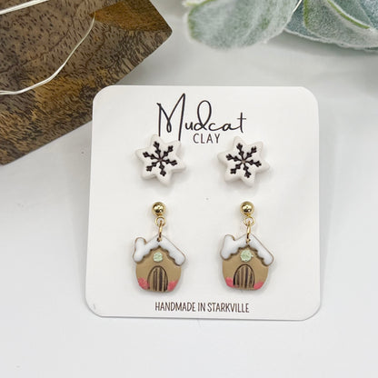 Gingerbread House Drops & Snowflake Studs Combo