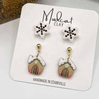 Gingerbread House Drops & Snowflake Studs Combo