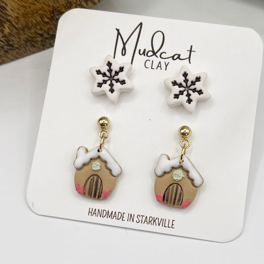 Gingerbread House Drops & Snowflake Studs Combo