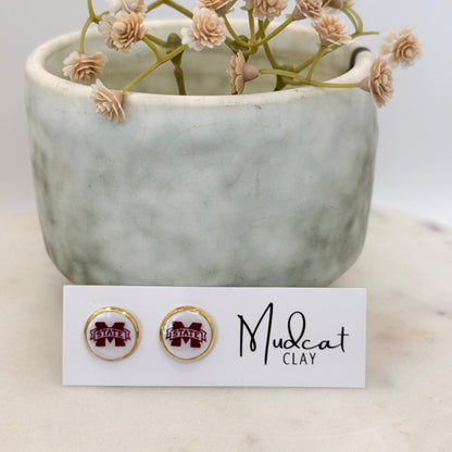 Mississippi State | Bezeled Stud Earrings w/ MSU Logo