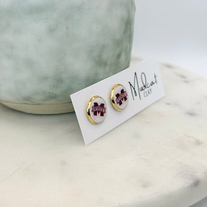 Mississippi State | Bezeled Stud Earrings w/ MSU Logo