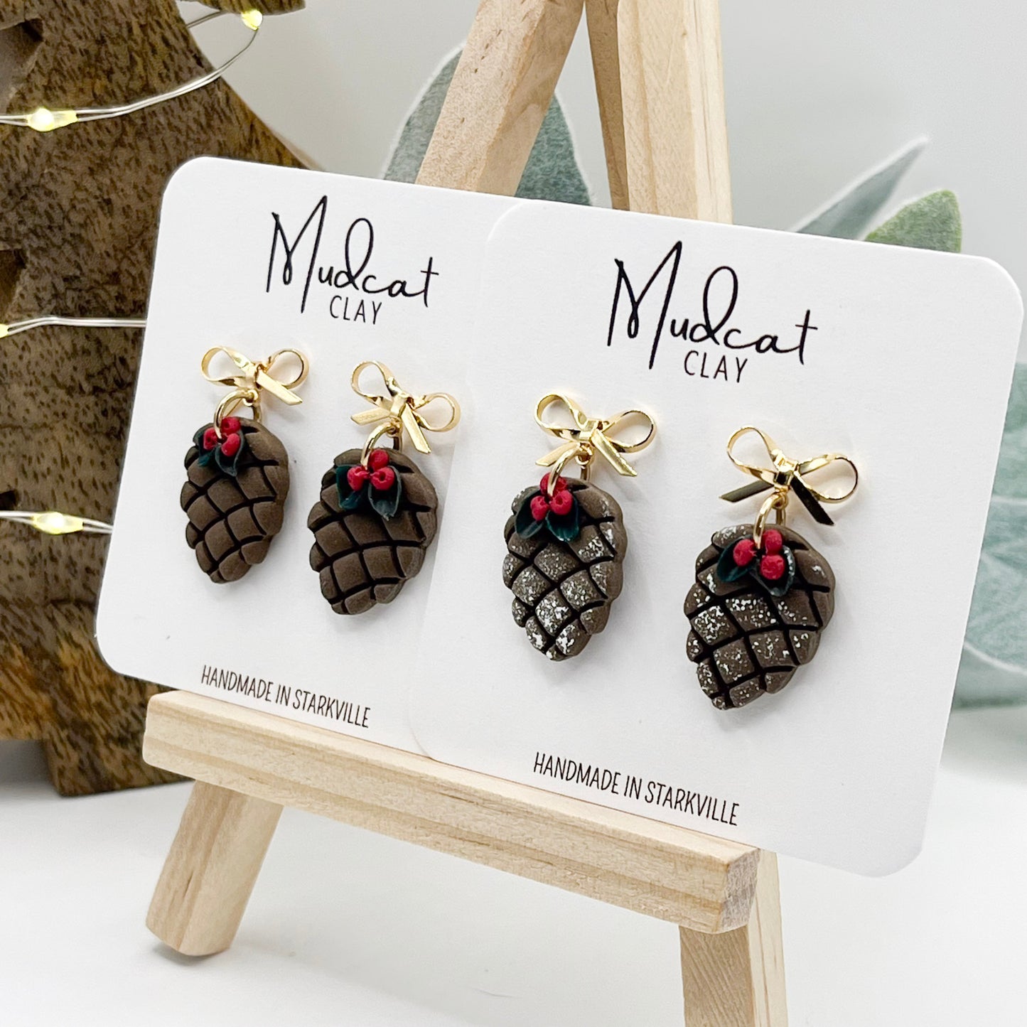 Christmas Pinecones w/ Leaves & Berries