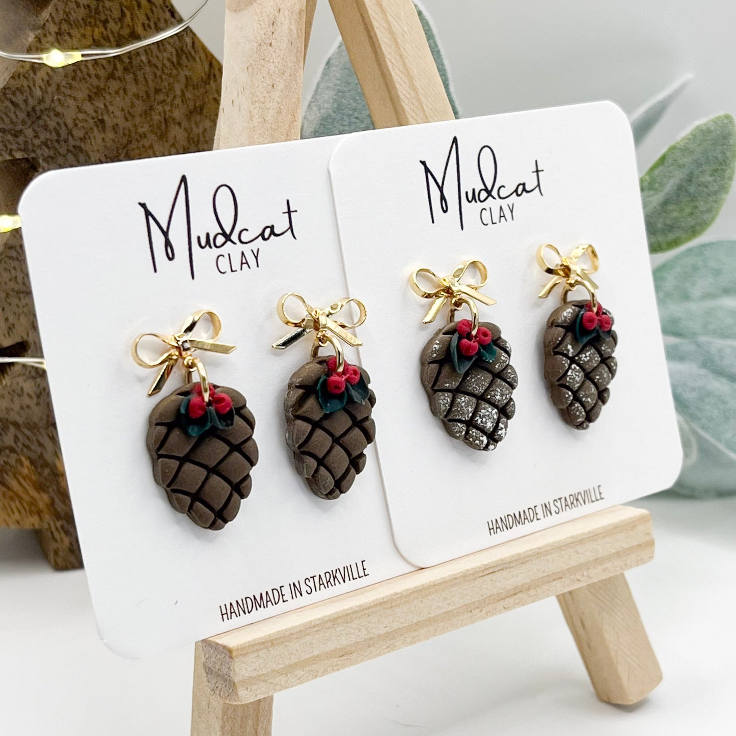 Christmas Pinecones w/ Leaves & Berries