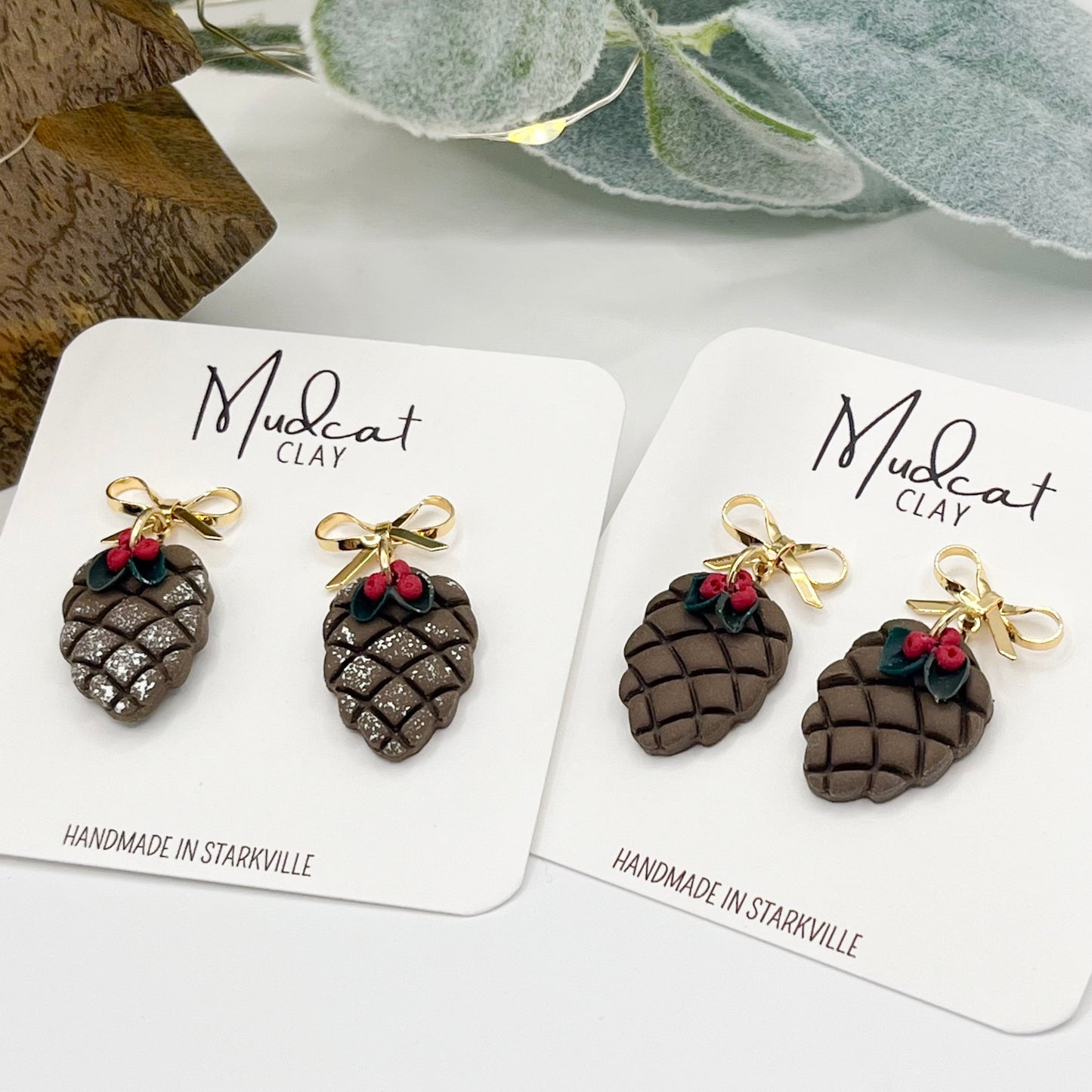 Christmas Pinecones w/ Leaves & Berries