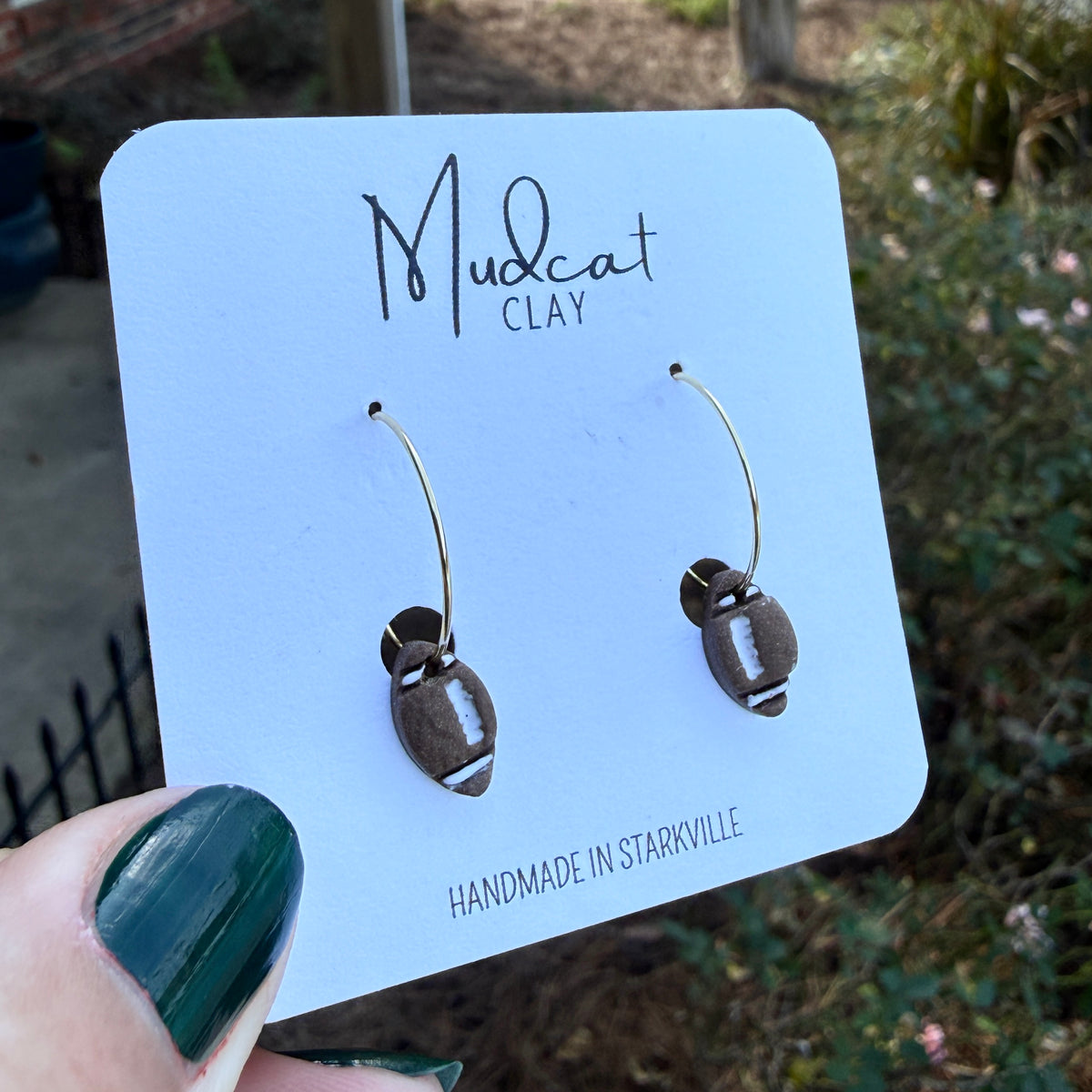 Small Hoop Earrings with Footballs