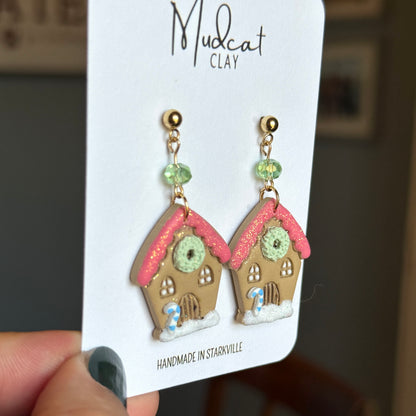 Frosted Gingerbread House Earrings