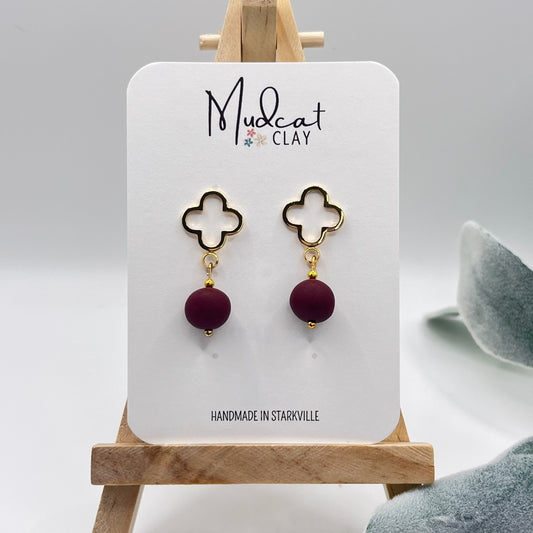 Rounded Bead w/ Clover Stud | Maroon