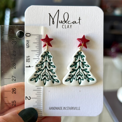 Large Intricate Christmas Tree Earrings