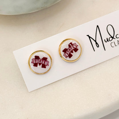 Mississippi State | Bezeled Stud Earrings w/ MSU Logo