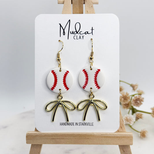 Baseballs and Bows Earrings | Red Stitching