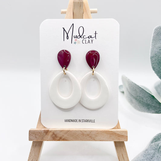 Reflection Teardrops | Matte White & Glossy Maroon
