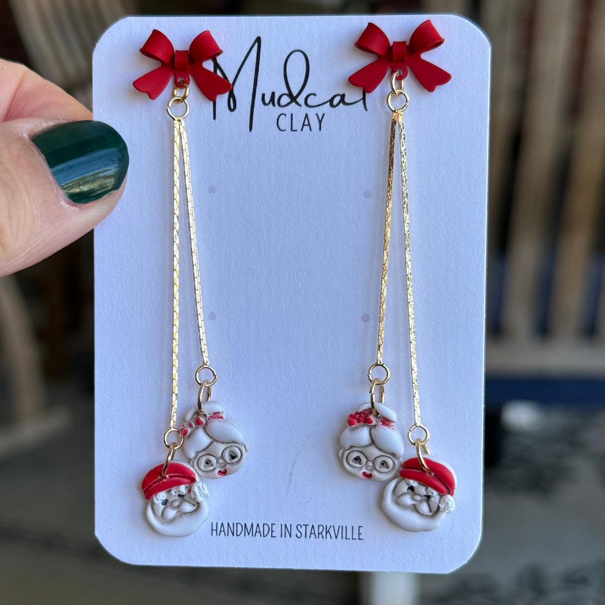 Santa & Mrs. Claus - Chain & Bow Dangle Earrings