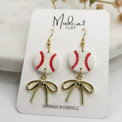 Baseballs and Bows Earrings | Red Stitching