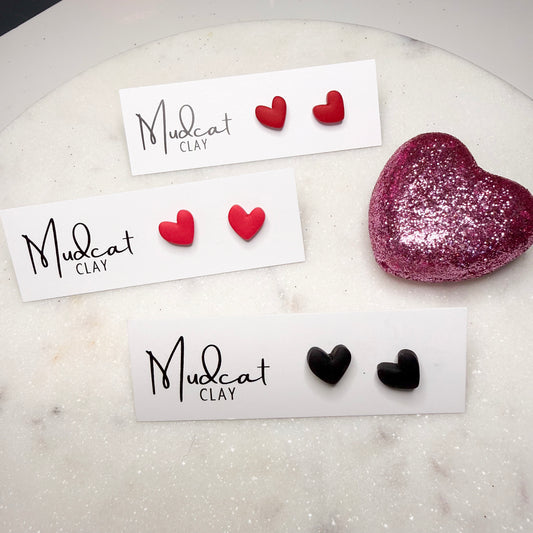 Small Heart Studs | Red, Pink, or Black