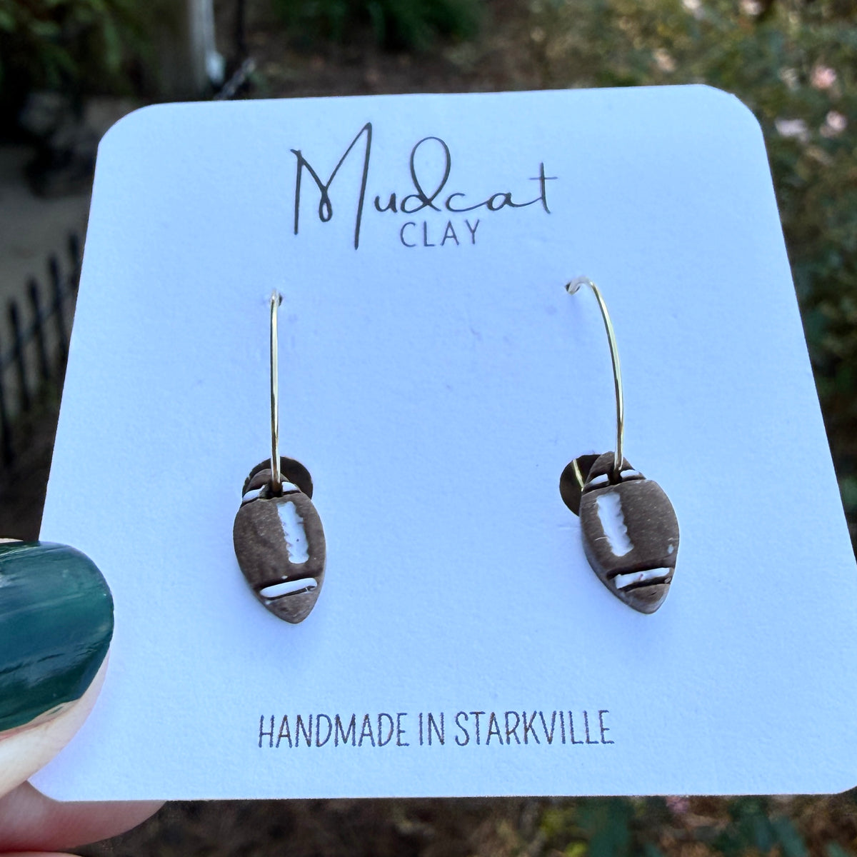 Small Hoop Earrings with Footballs