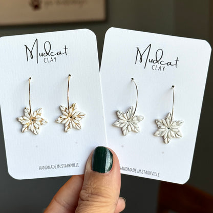 Embossed Star Snowflake Earrings on Hoops
