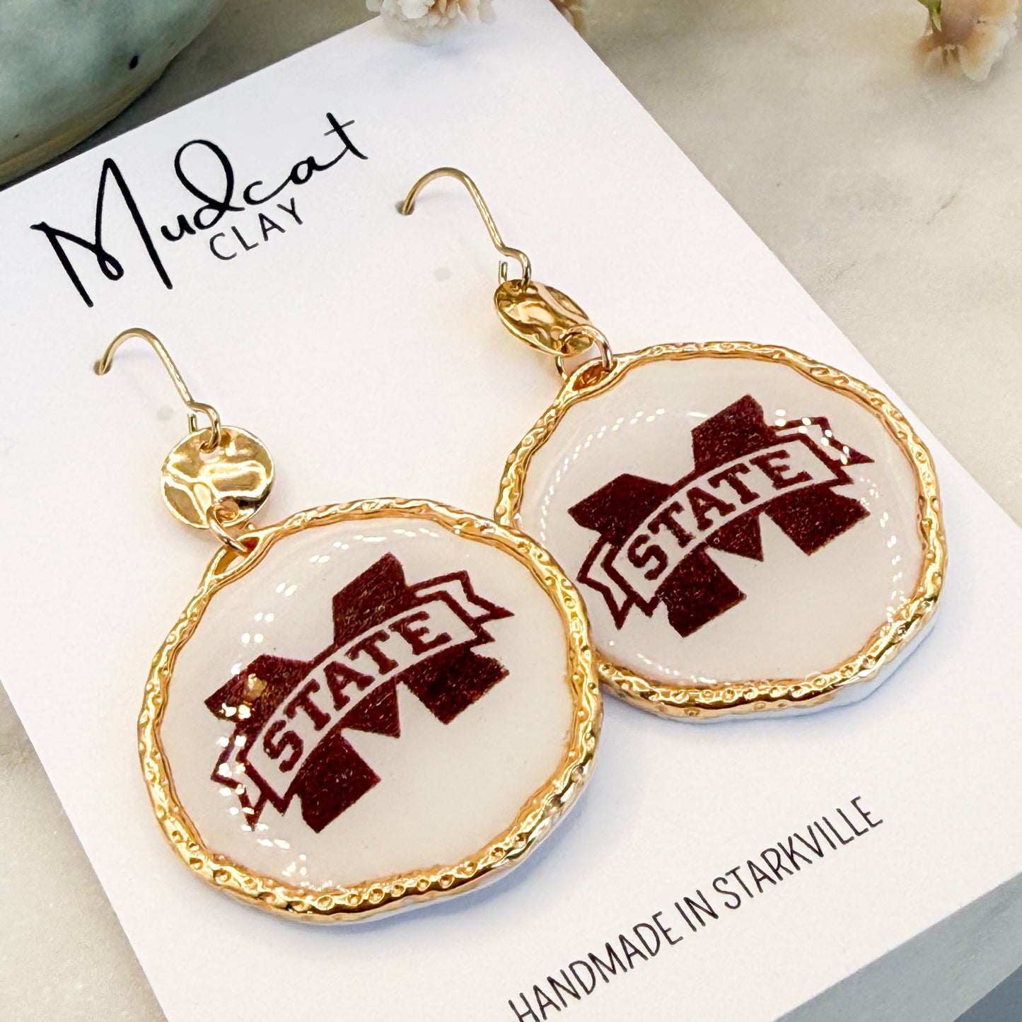 Mississippi State | M-State Banner Halo Earrings