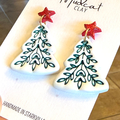 Large Intricate Christmas Tree Earrings