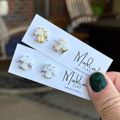 Angel Stud Earrings in Gold Leaf & Silver Leaf