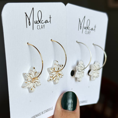 Embossed Star Snowflake Earrings on Hoops