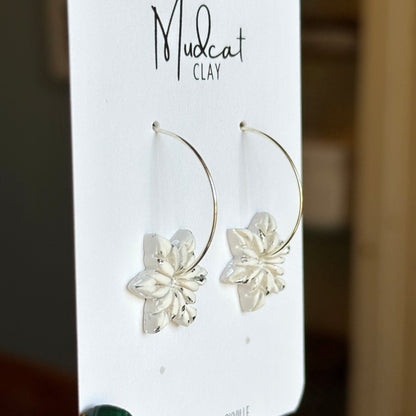 Embossed Star Snowflake Earrings on Hoops