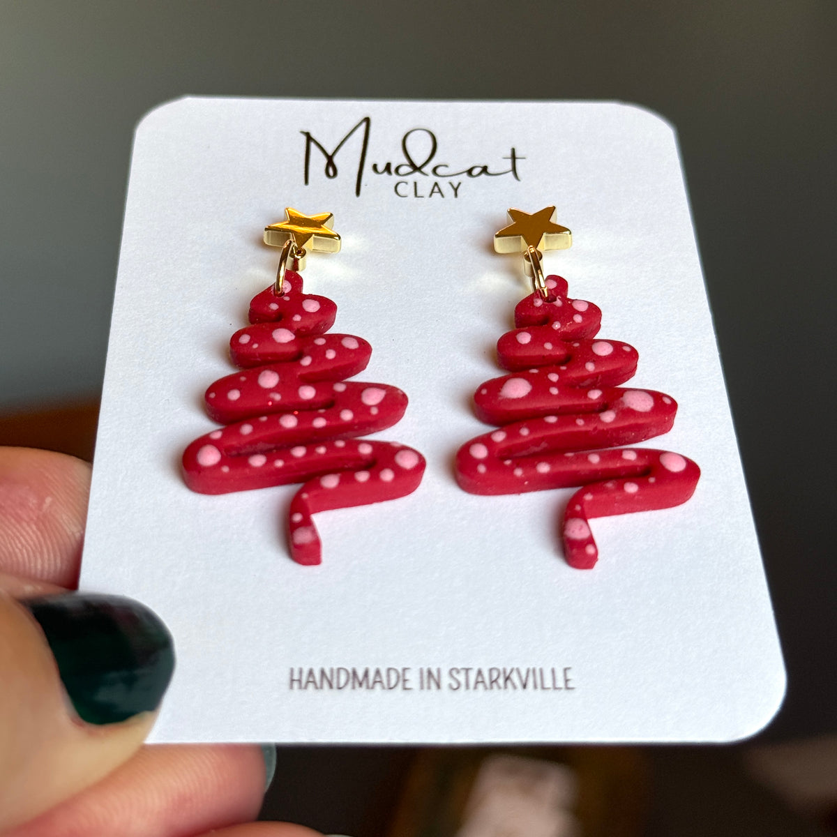 Swirling Ribbon Christmas Tree Earrings