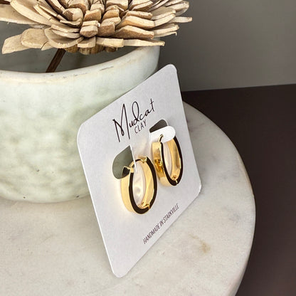 Flat Gold Oval Split Hoops