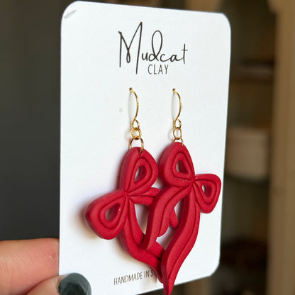 Betty | Red Ribbon Bow Earrings