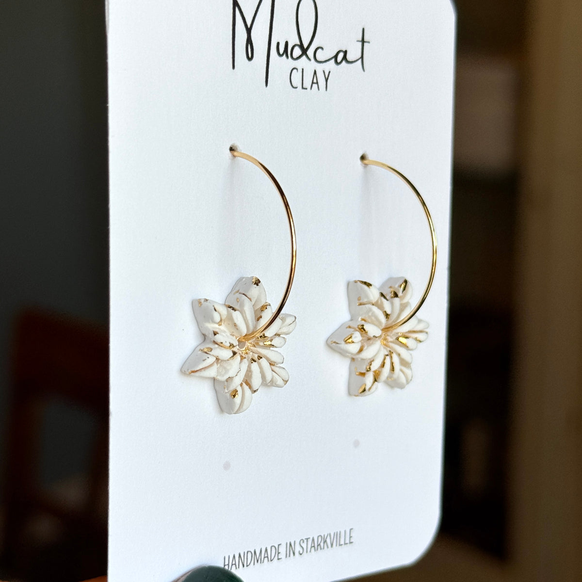 Embossed Star Snowflake Earrings on Hoops