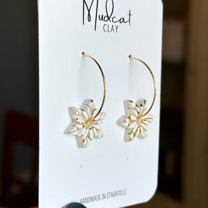 Embossed Star Snowflake Earrings on Hoops