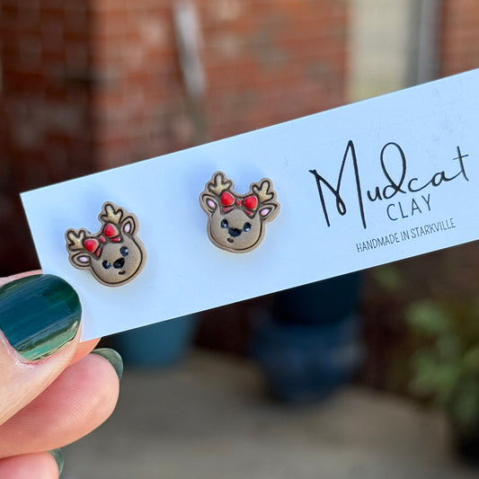 Reindeers and Bows Stud Earrings