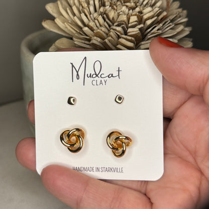Gold Stud Combo - Rounded Squares and Knots