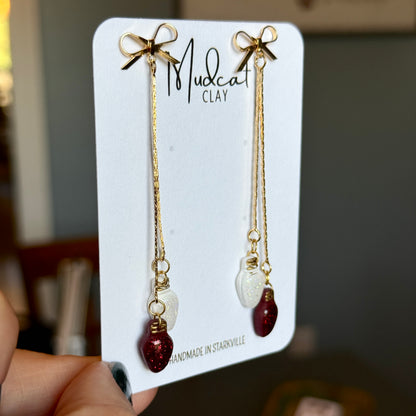 Mini Christmas Lights - Chain & Bow Dangle Earrings